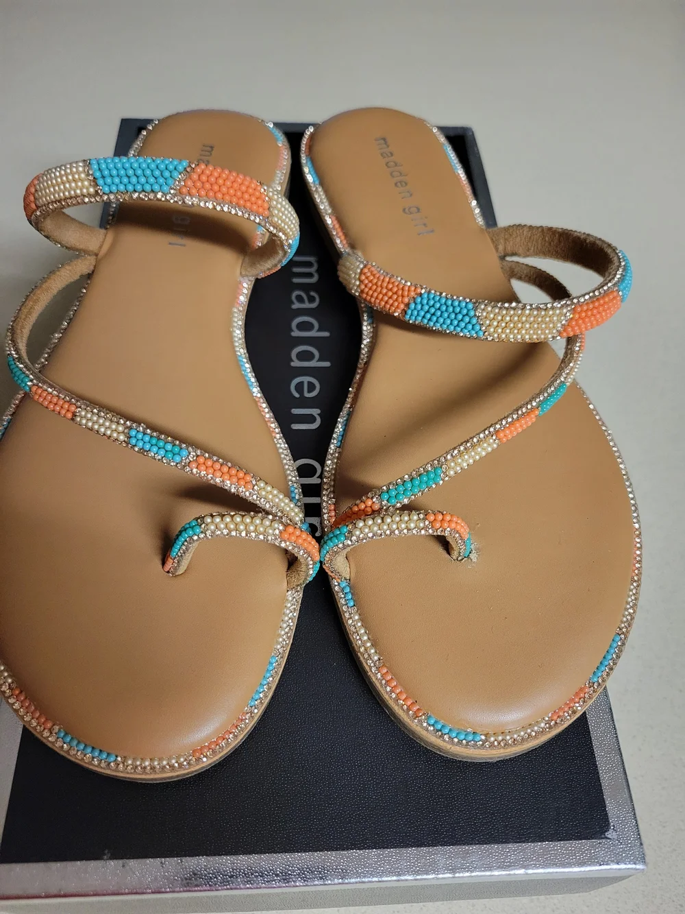 Madden Girl Beaded Strappy Sandal - Turquoise & Orange